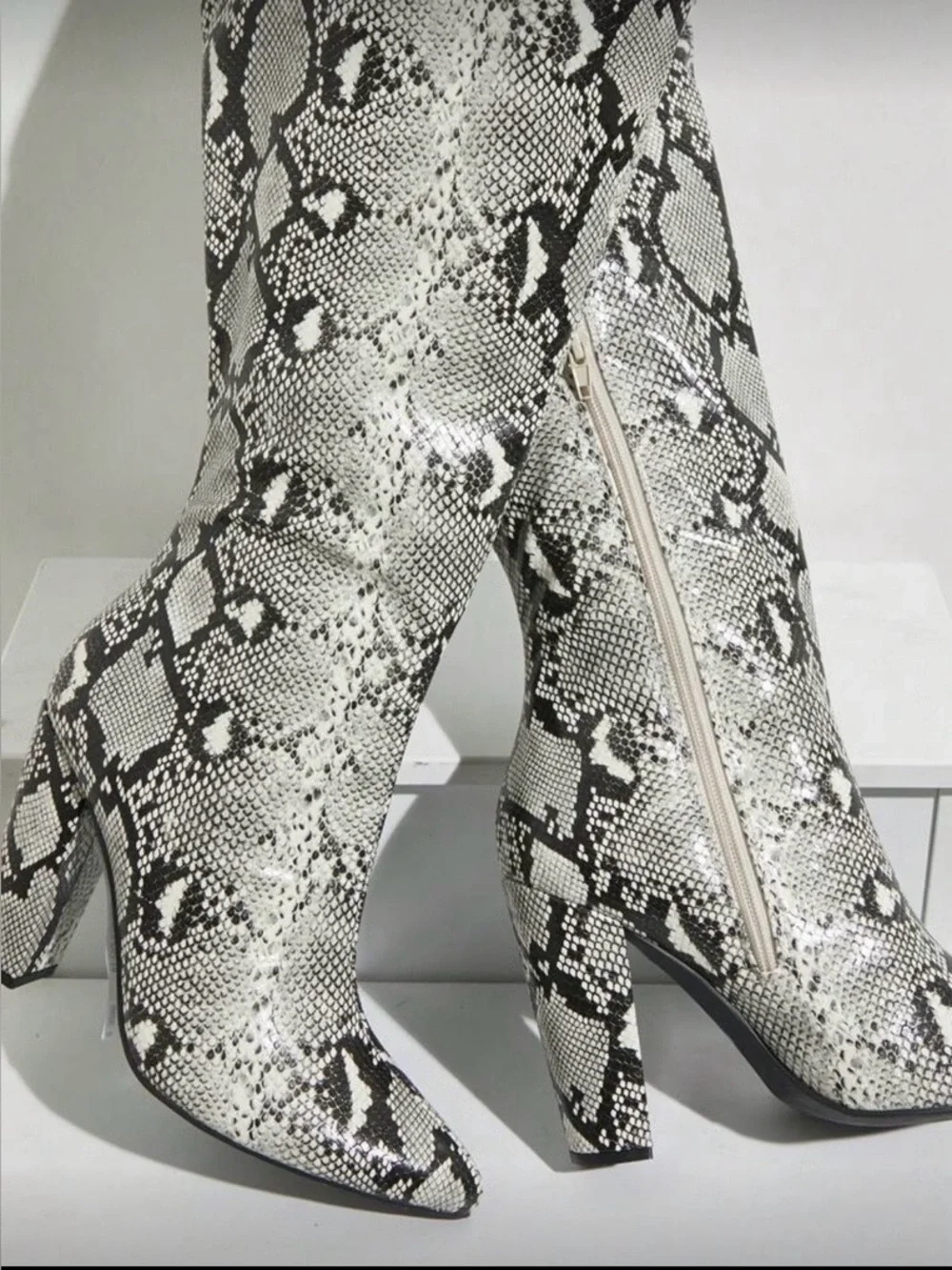 SHEIN Snakeprint Heeled Boots